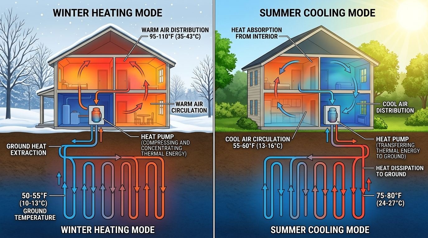 Geothermal heating and cooling diagram
